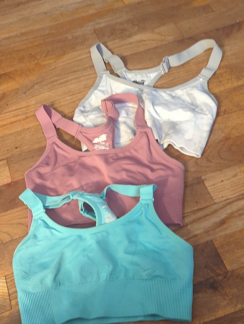 Avia 3-Pack Seamless Racerback Crop Tops — White, Pink, Turquoise, Black Camo